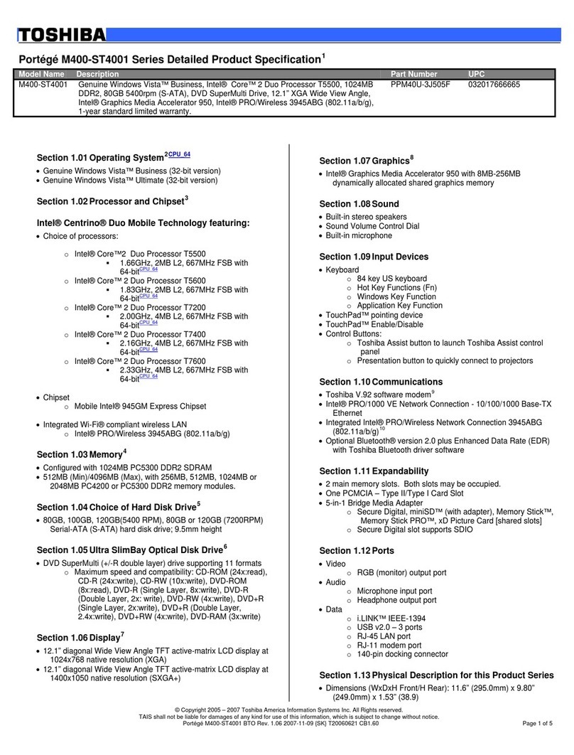 Toshiba Portege M400-ST4001 Series User manual