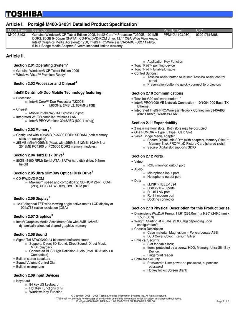Toshiba Portege M400-S4031 Specifications