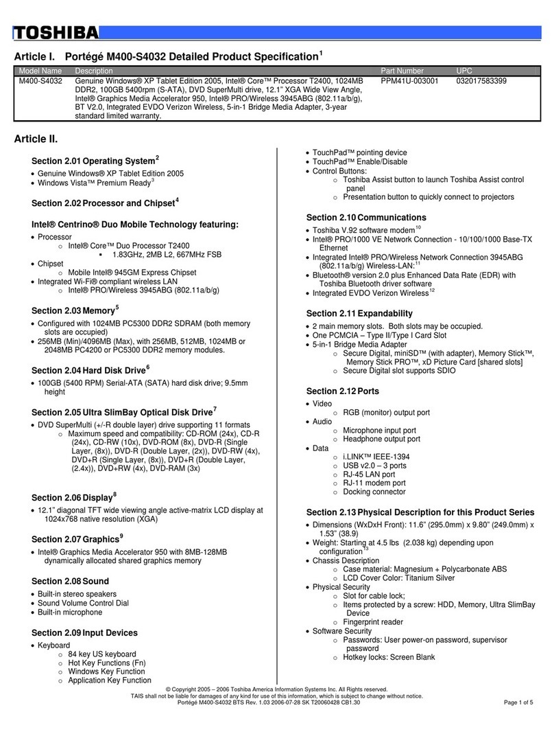 Toshiba Portege M400-S4032 User manual