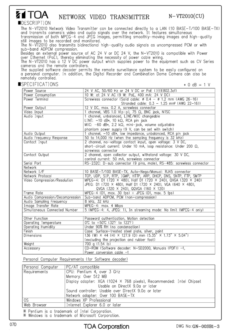 Toa Netcansee N-VT2010 Specifications