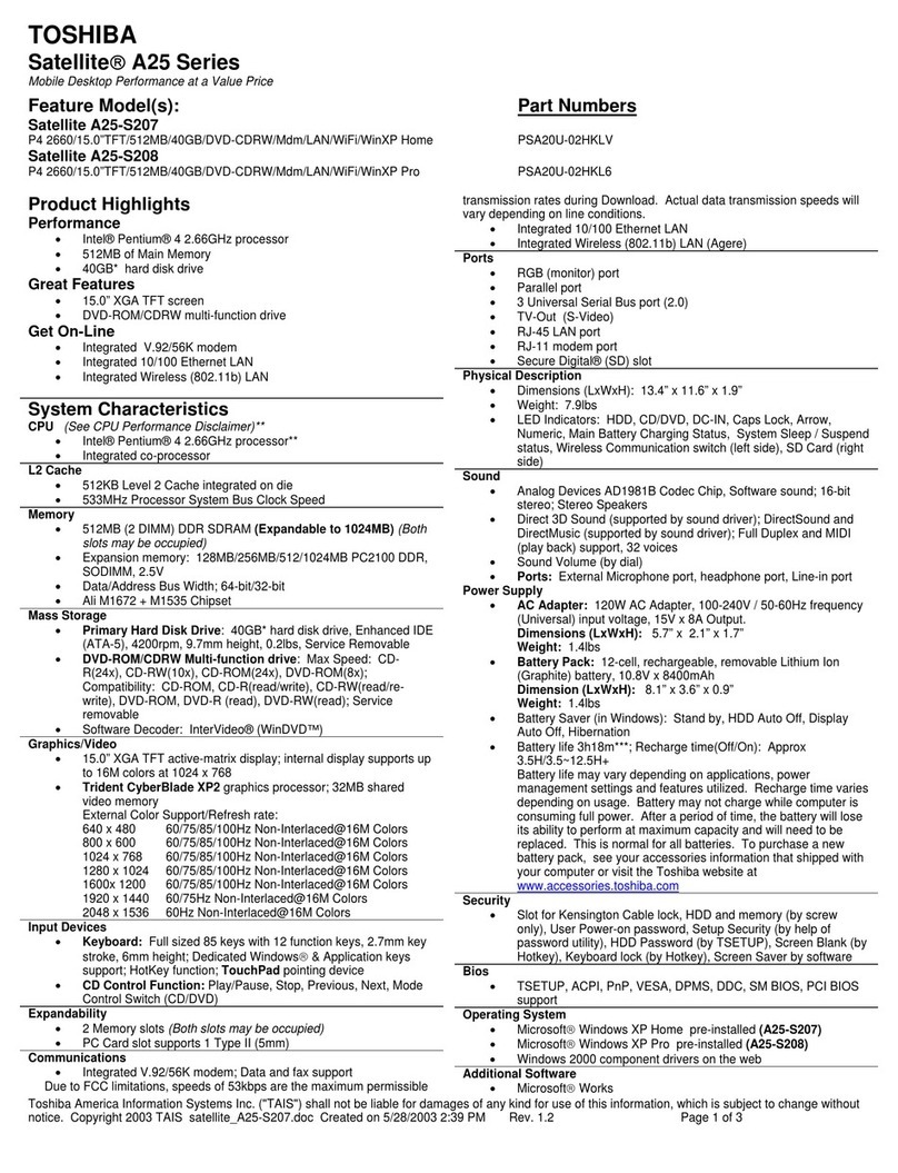 Toshiba A25-S207 User manual