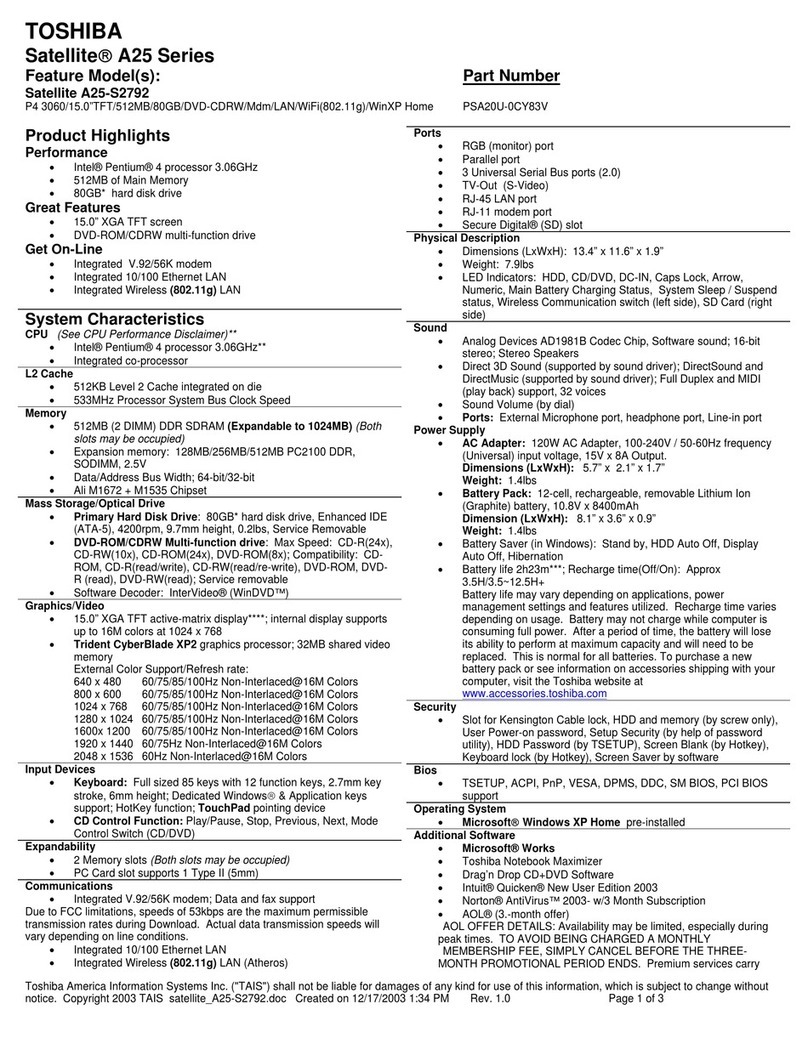 Toshiba A25-S2792 User manual