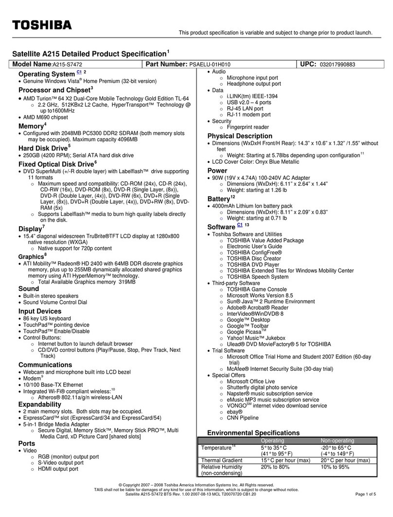 Toshiba A215-S7472 - Satellite - Turion 64 X2 2.2... User manual