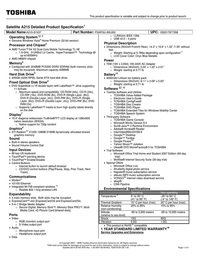 Toshiba A215-S7437 Specifications