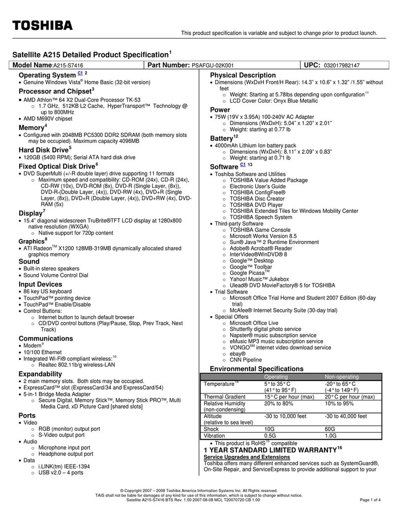 Toshiba A215-S7416 User manual