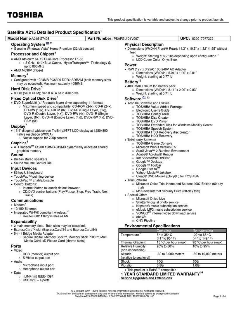 Toshiba A215-S7408 Specifications