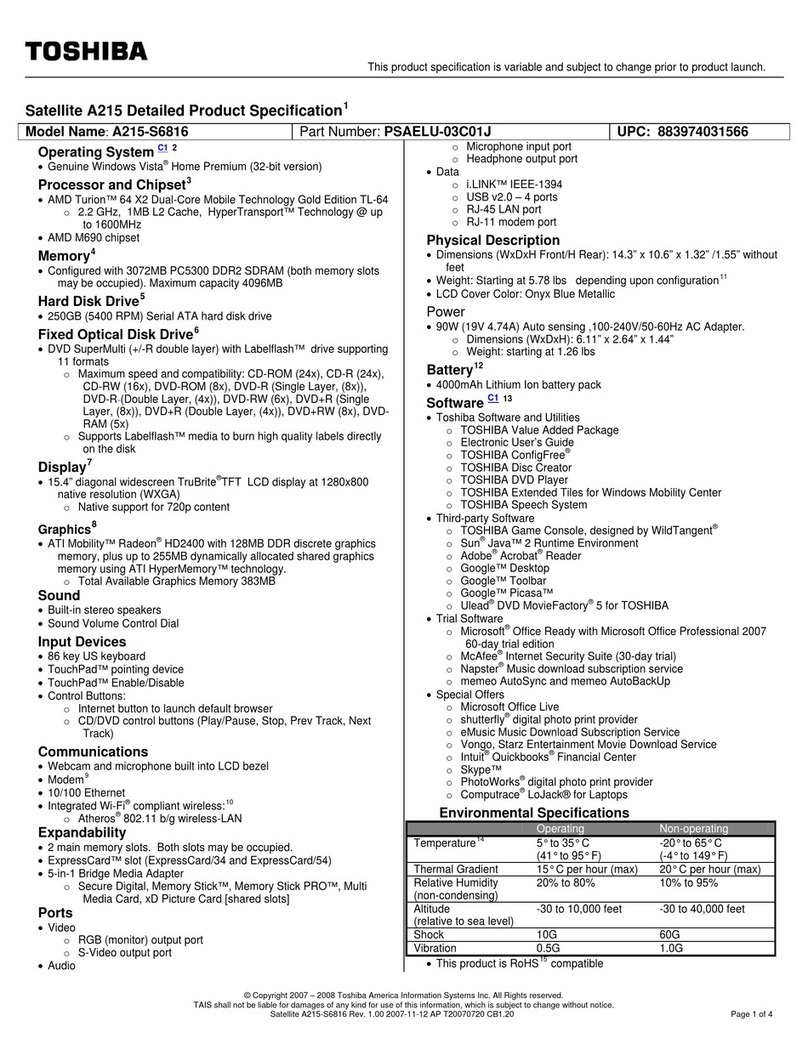 Toshiba A215-S6816 Specifications