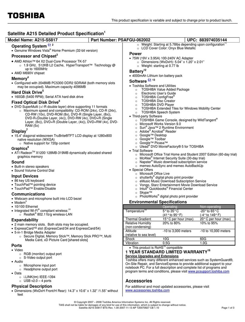 Toshiba A215-S5817 Specifications