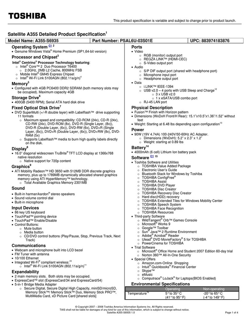 Toshiba A355-S6935 User manual
