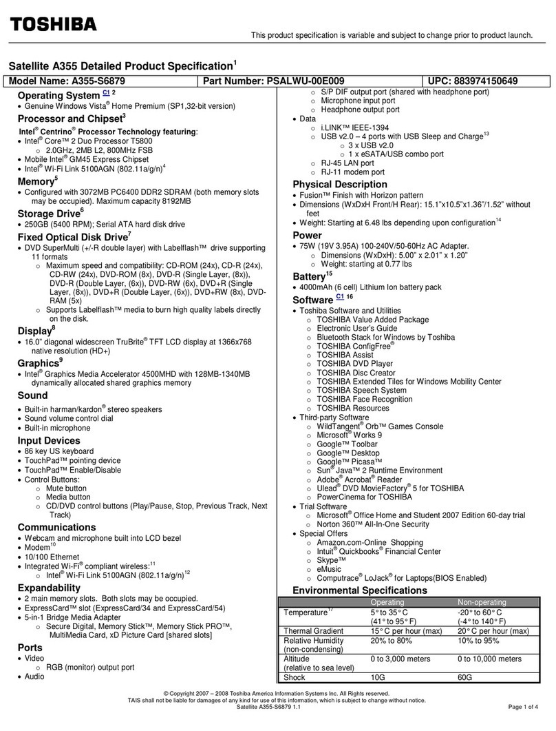 Toshiba A355-S6879 - Satellite - Core 2 Duo GHz User manual