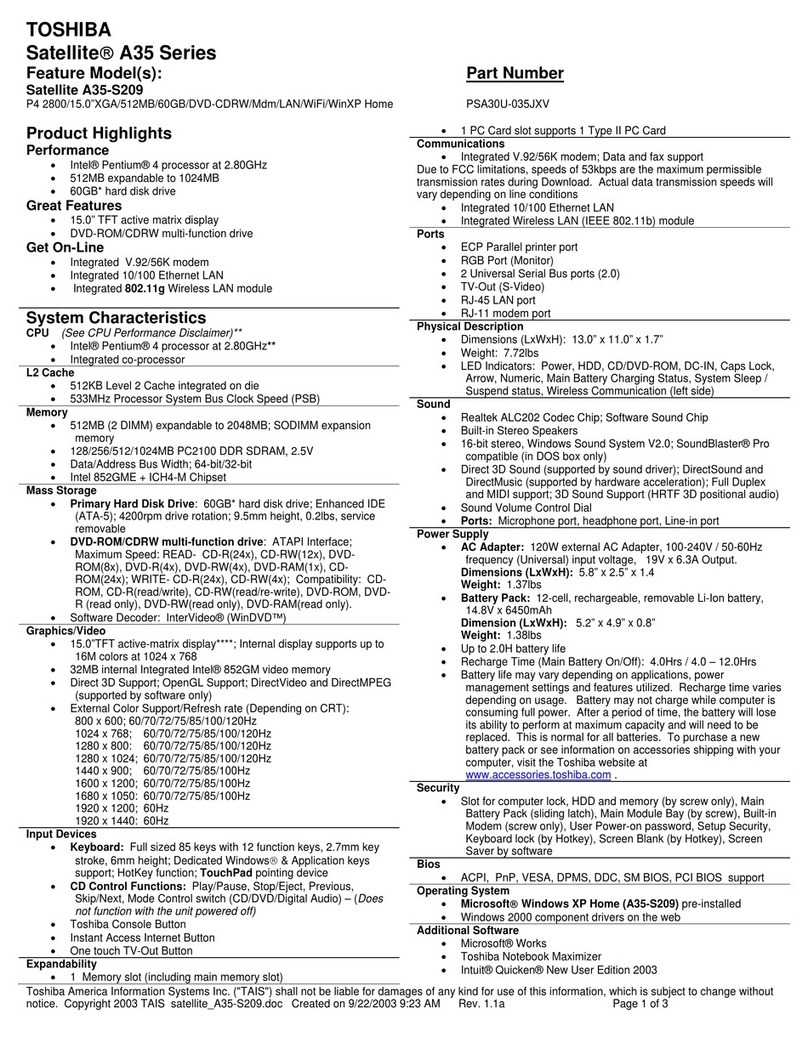 Toshiba A35-S209 User manual