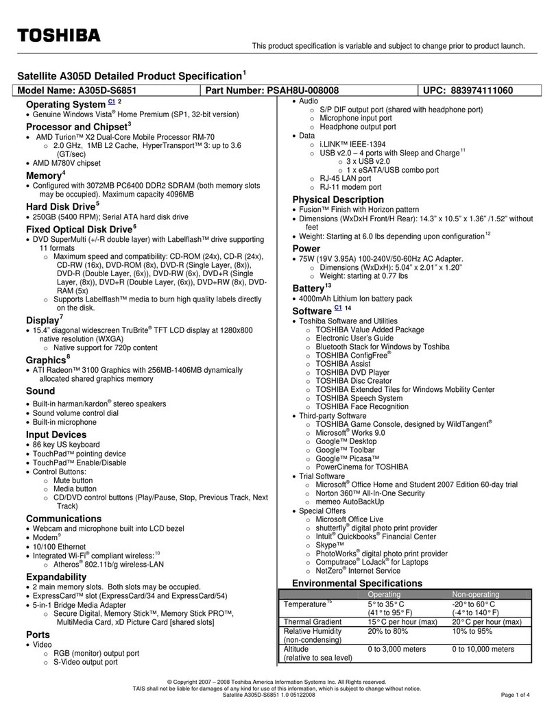 Toshiba A305D-S6851 User manual