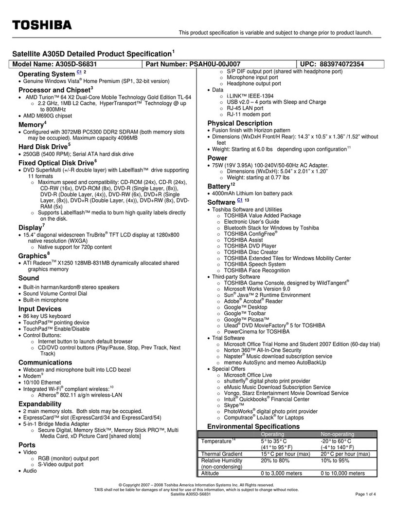 Toshiba A305D-S6831 Specifications