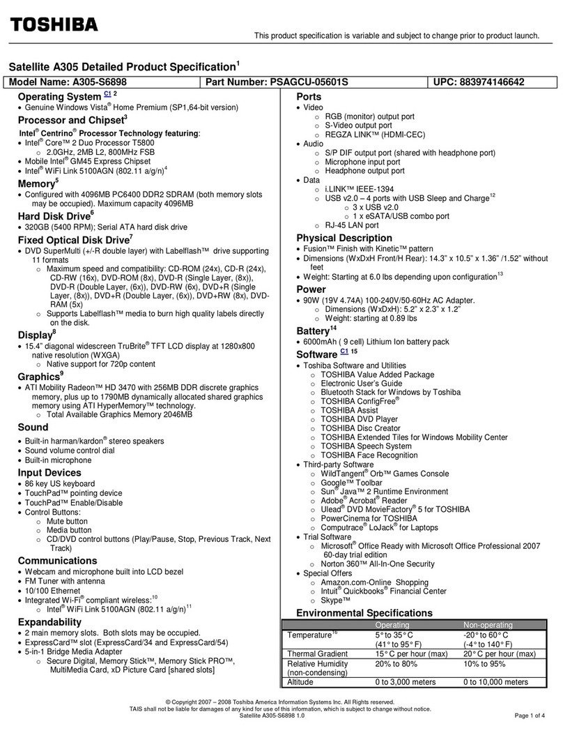 Toshiba A305-S6898 Specifications