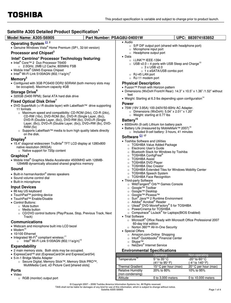 Toshiba A305-S6905 User manual