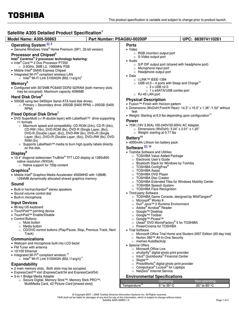 Toshiba A305-S6863 User manual