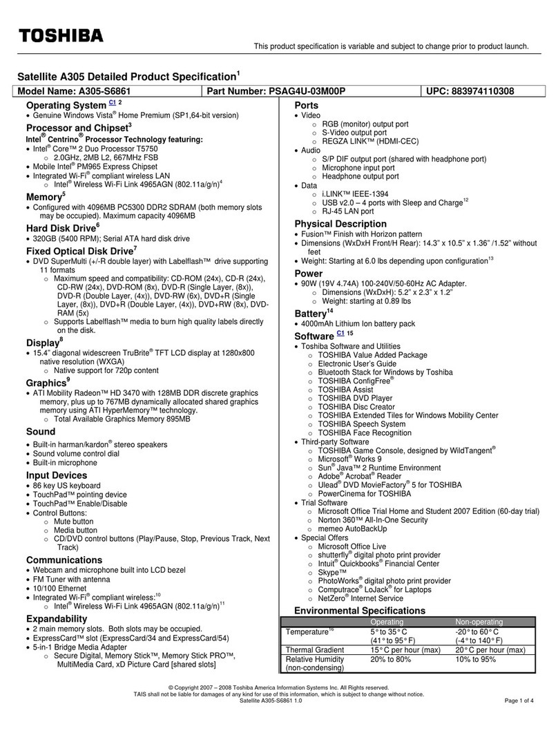 Toshiba A305-S6861 Specifications