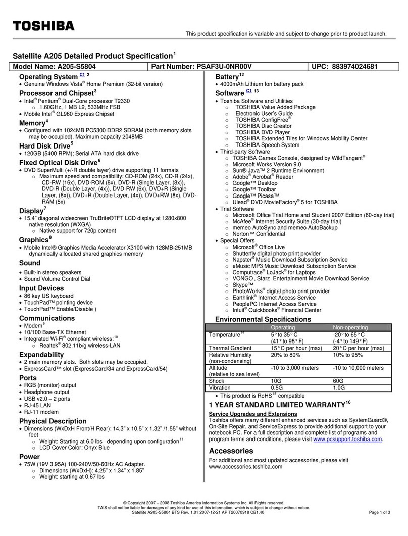 Toshiba A205-S5804 User manual