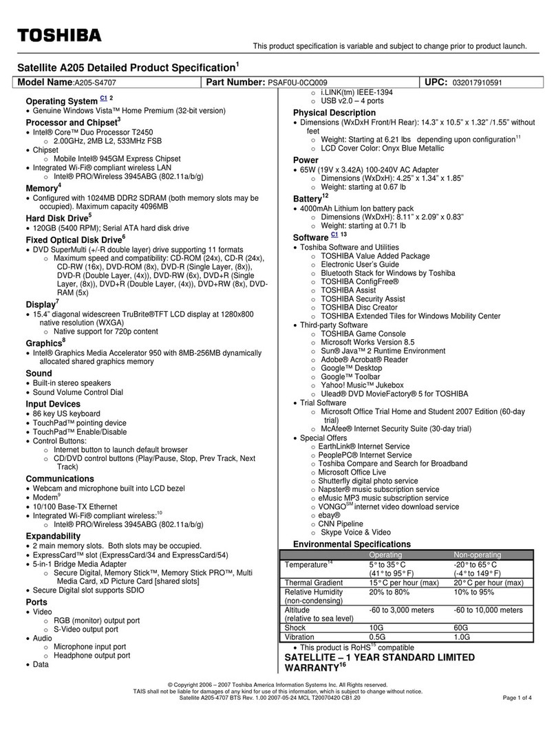 Toshiba A205-S4707 User manual