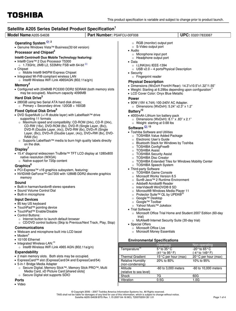Toshiba Satellite A205-S4638 User manual