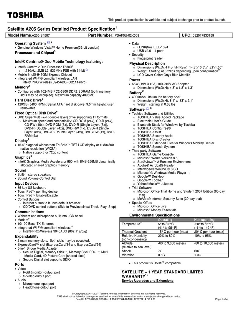 Toshiba A205-S4587 User manual
