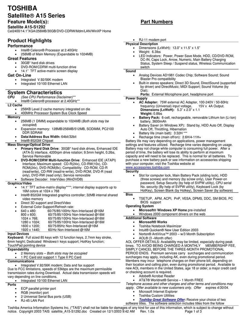 Toshiba A15-S1292 User manual