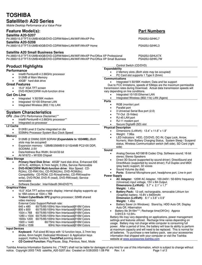 Toshiba A20-S207 User manual