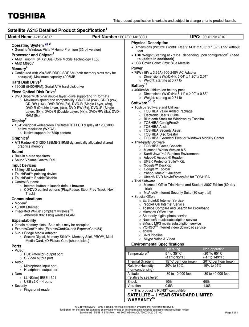 Toshiba A215-S4817 - Satellite - Turion 64 X2 1.9... Specifications