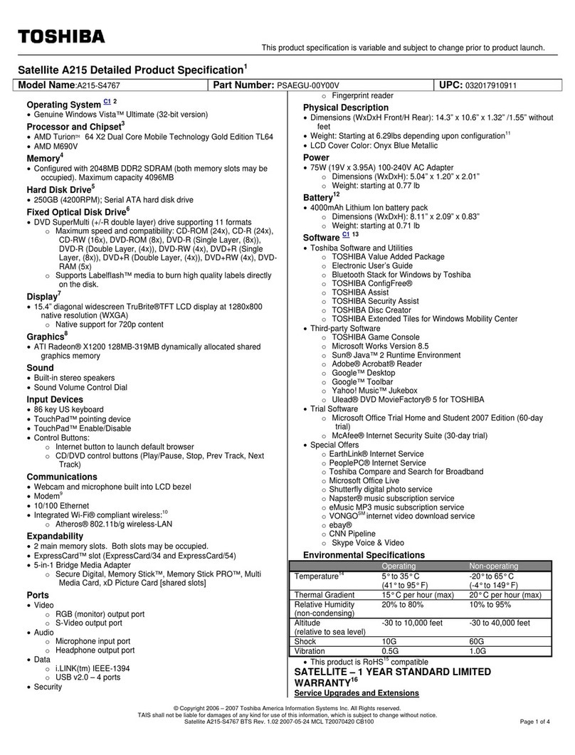 Toshiba A215-S4767 - Satellite - Turion 64 X2 2.2... User manual