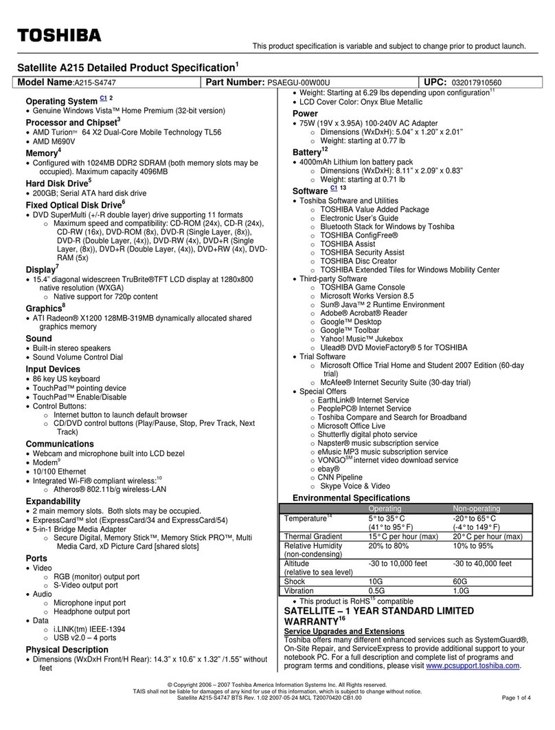 Toshiba A215S4747 - Satellite - Turion 64 X2 1.8 GHz User manual