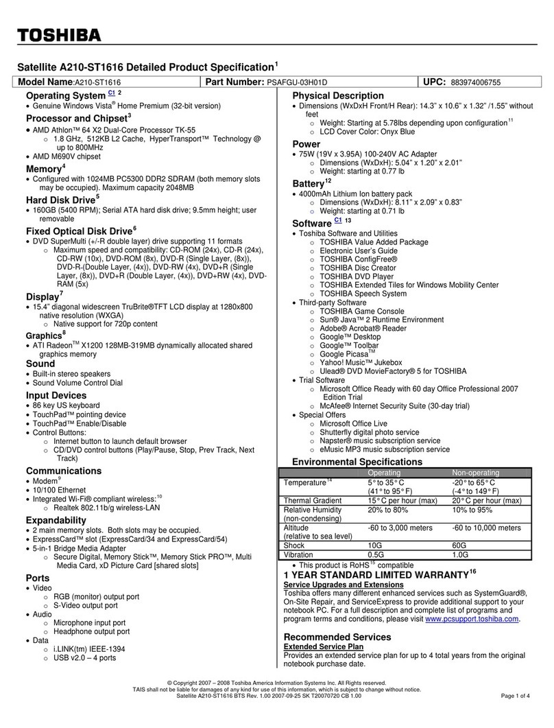Toshiba A210-ST1616 User manual