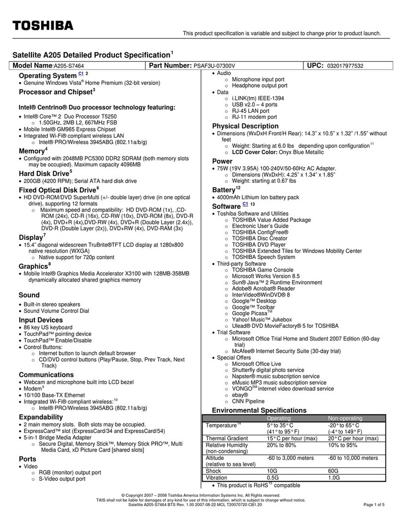 Toshiba A205-S7464 User manual