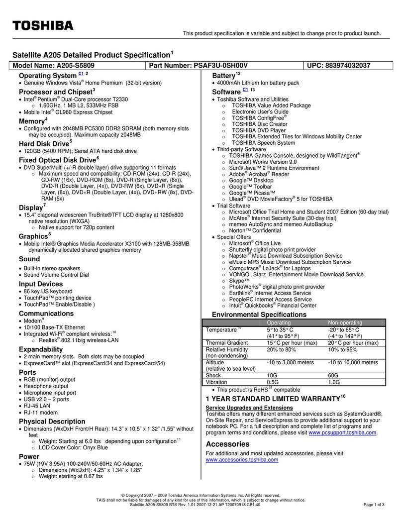 Toshiba A205-S5809 User manual