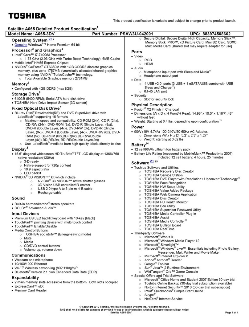 Toshiba A665-3DV User manual