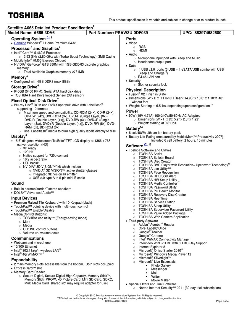 Toshiba A665-3DV6 User manual