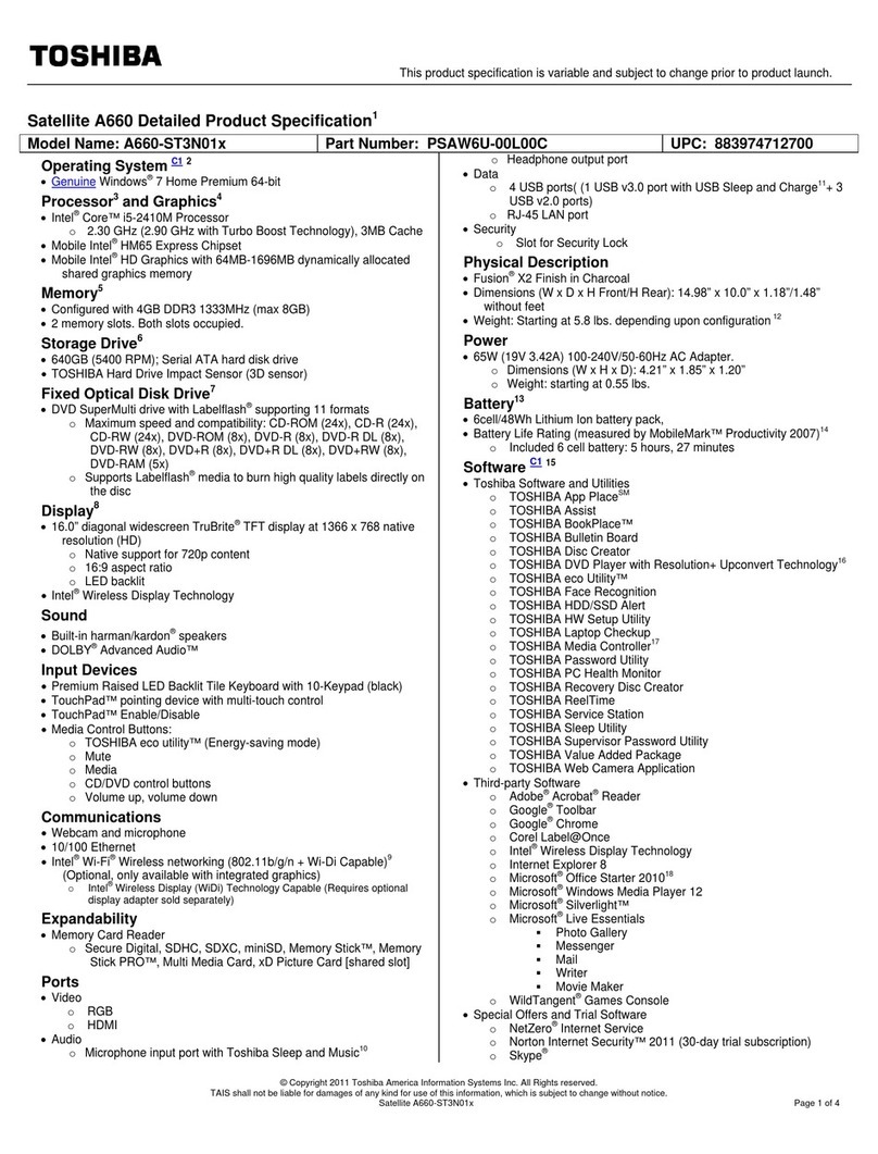 Toshiba Satellite A660-ST3N01X User manual