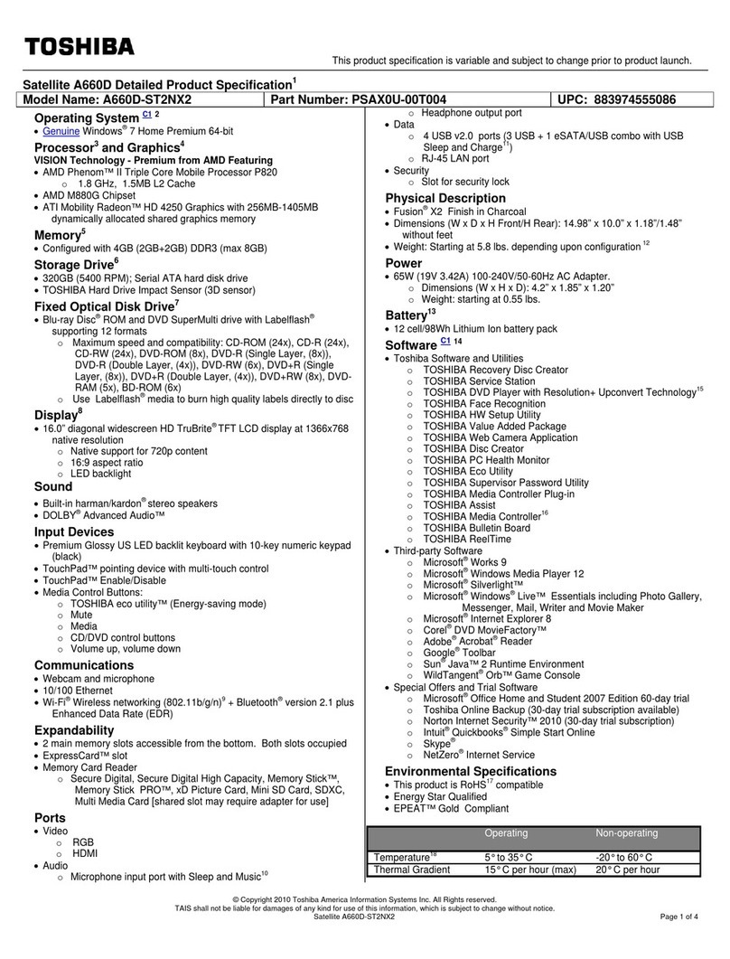 Toshiba A660D-ST2NX2 User manual