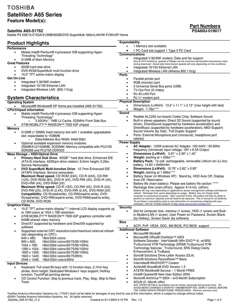 Toshiba A65-S1762 User manual
