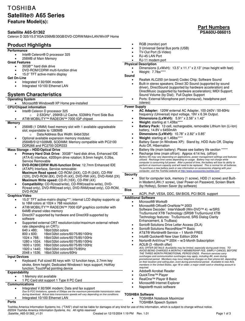 Toshiba A65-S1362 User manual