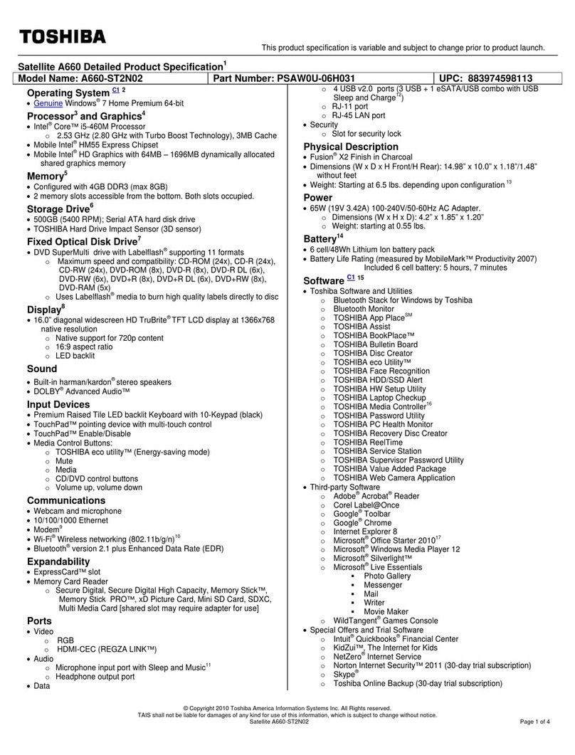 Toshiba A660-ST2N02 User manual