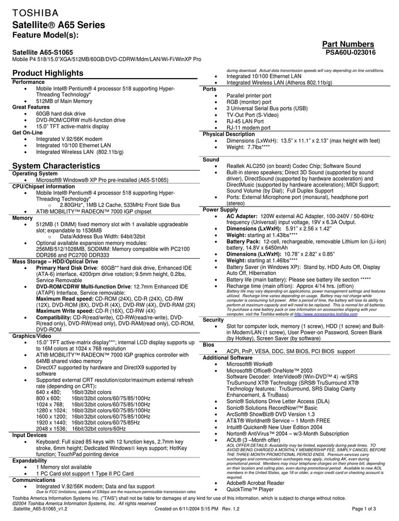 Toshiba A65-S1065 User manual