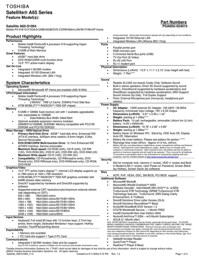 Toshiba A65-S1064 User manual