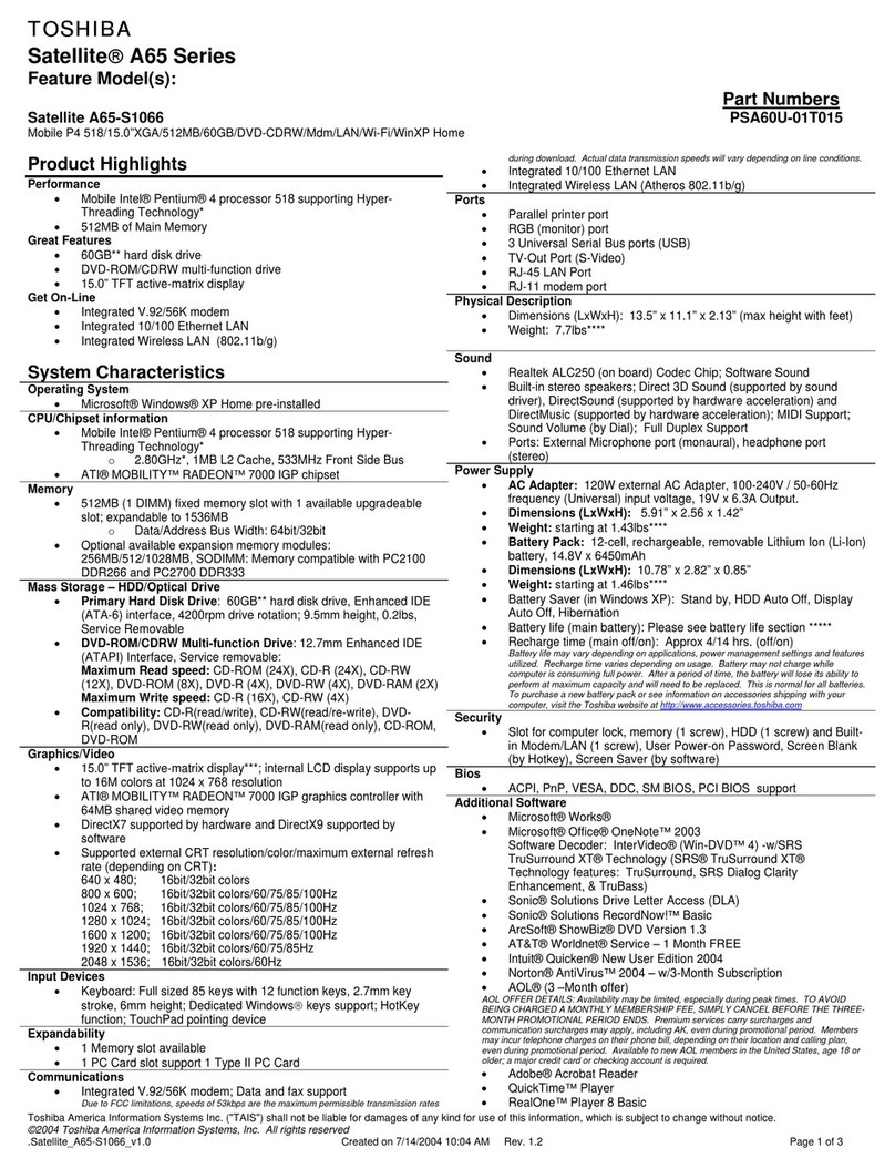 Toshiba A65-S1066 User manual
