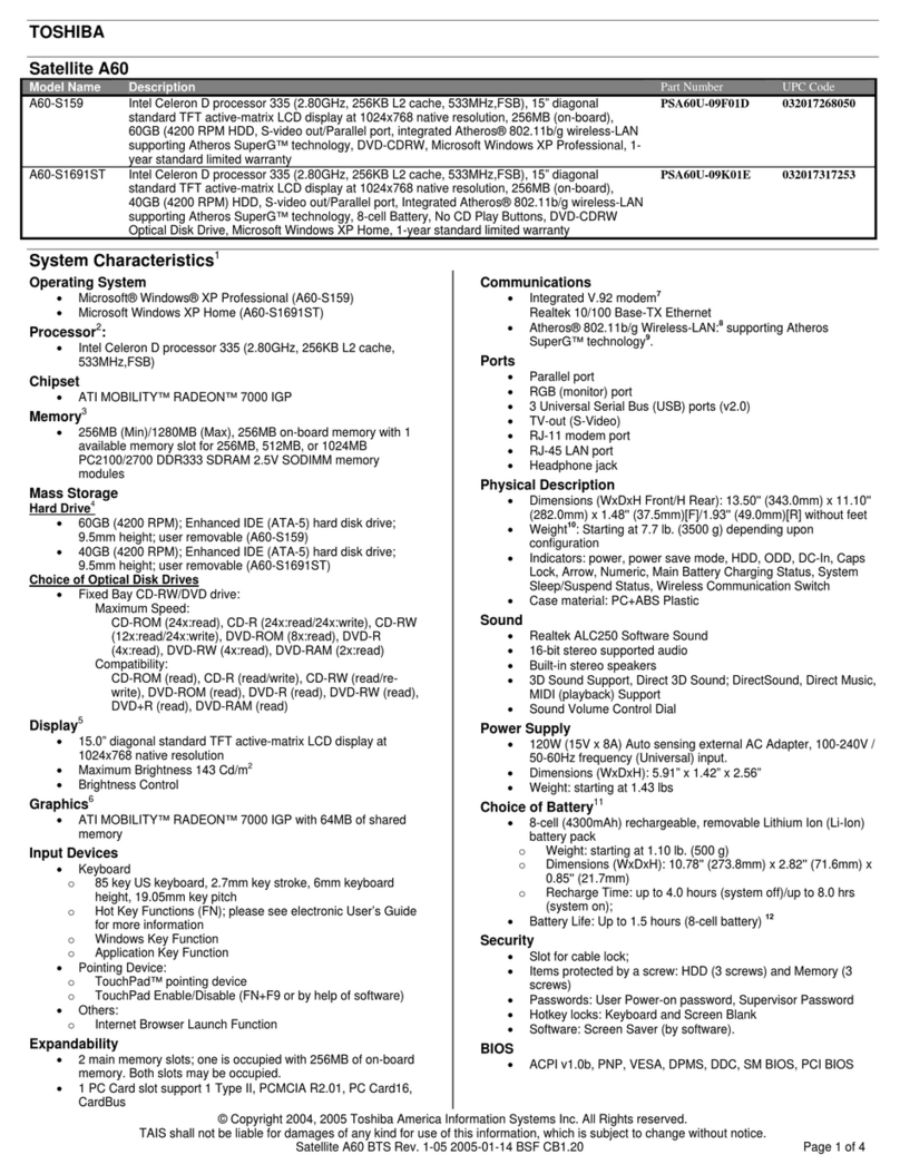 Toshiba A60-S159 User manual