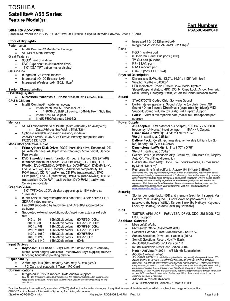 Toshiba A55-S3063 User manual