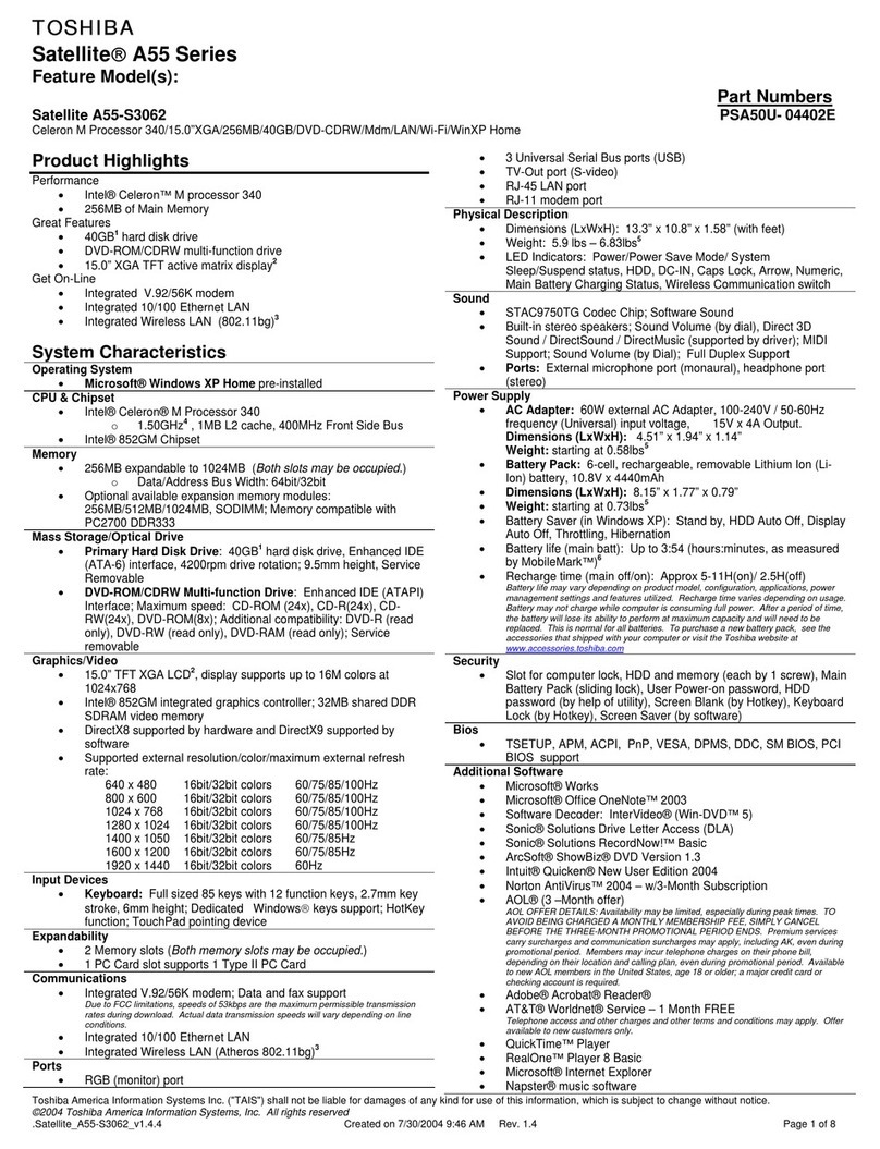 Toshiba A55-S3062 User manual
