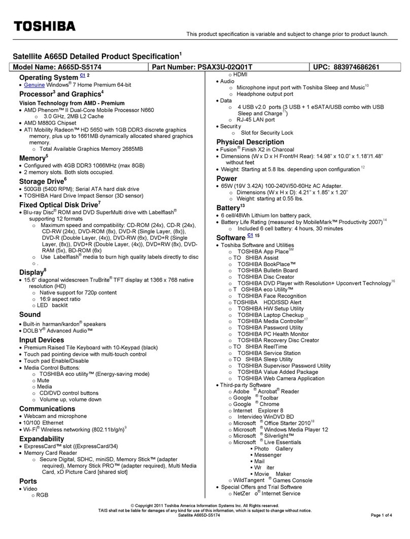 Toshiba A665D-S5174 User manual