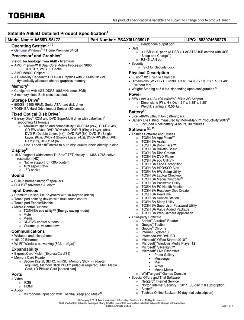 Toshiba A665D-S5172 User manual Toshiba A665D-S5172 User manual
