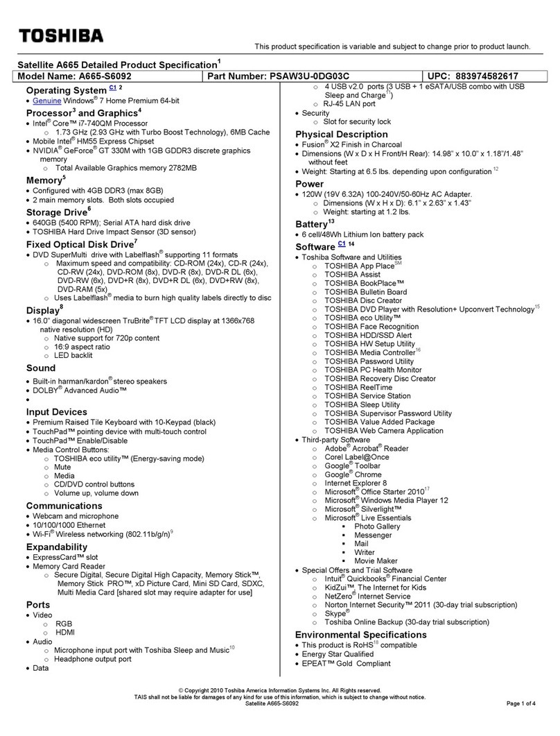 Toshiba A665-S6092 User manual