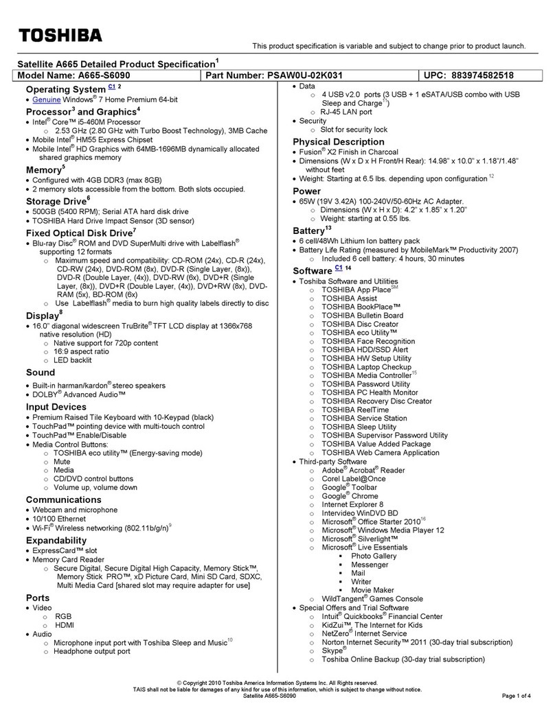 Toshiba A665-S6090 User manual